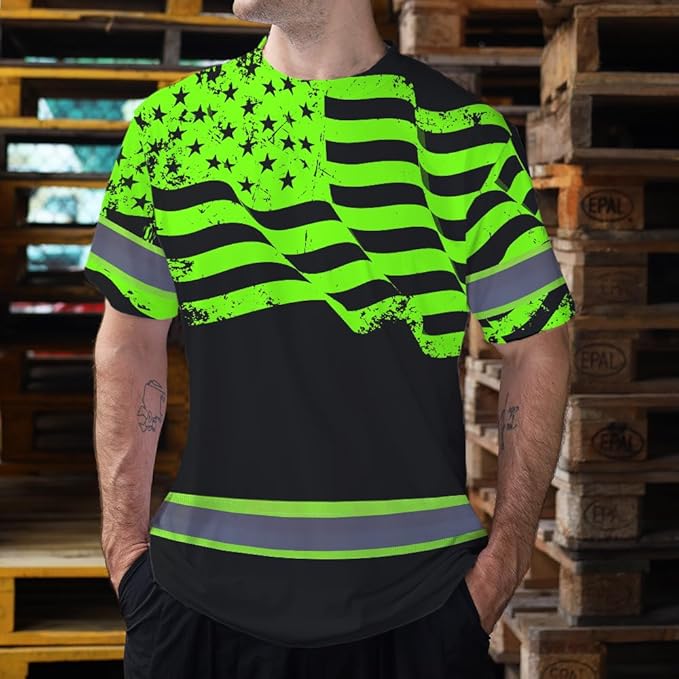 Maddly High Visibility US Flag Collection Safety Workwear Custom Name for Workers, Runners, Truckers, Patriotic
