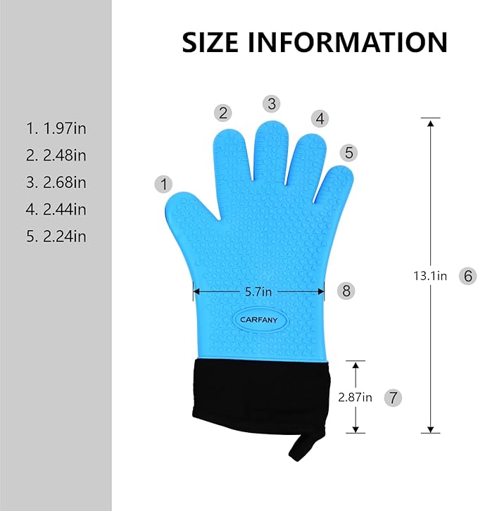 Heat Resistant Grilling Gloves for BBQ Silicone and Cotton Double-Layer Oven Mitts Waterproof Non-Slip Cooking Gloves (Blue)