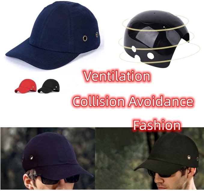 Baseball Bump Cap, Safety Hard Hat Style Comfortable Lightweight Head Protection Cap Adjustable Four Vents Protective Hat for Men Women