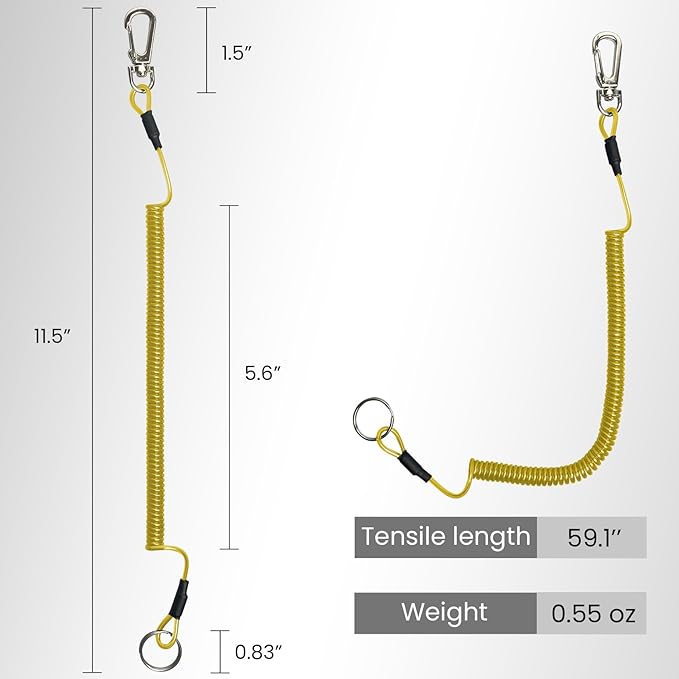 6 pcs Fishing Coiled Lanyards, Heavy-duty Retractable Keychain Pole Tether, Safety Leash Steel Wire & Carabiner Clip