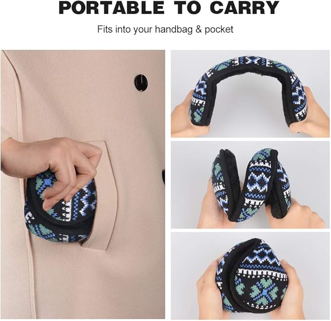 Venswell Knit Ear Muffs for Winter Women Men Soft Earmuffs Cold Weather Fleece Ear Warmers Cover Foldable & Adjustable
