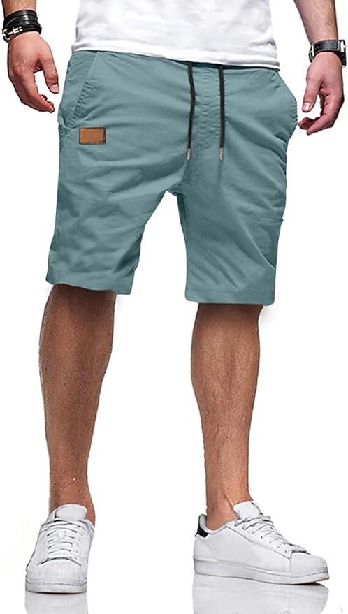 JMIERR Mens Casual Shorts - Cotton Drawstring Summer Beach Stretch Twill Chino Golf Shorts