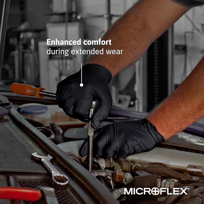 Ansell MICROFLEX MidKnight Touch 93-732 Disposable Nitrile Exam Gloves for Auto, Tattoo, Dentistry, Catering, 4.3 mil - S, Black (Case of 1000)