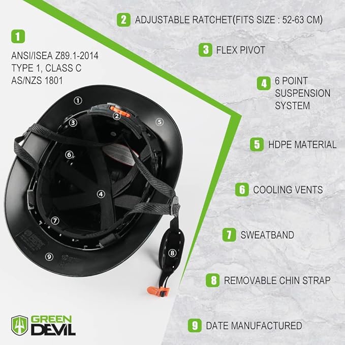 Full Brim Hard Hat Vented Construction Safety Helmet OSHA Approved Cascos De Construccion Work Hardhats with Cooling Towel for Men&Women 6 Point Adjustable Ratchet Suspension