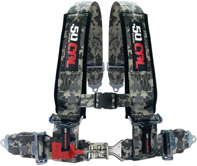 4 Point 2" Racing Harness for Bucket Seats, Quick Release Safety Belt for UTV/RZR, Adjustable Seatbelt with Mounting Hardware, Choose from 9 Colors, Secure Fit for Off-Road Vehicles, Camo, (6008A7)