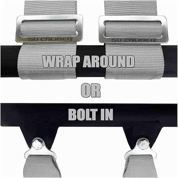 4 Point 2" Racing Harness for Bucket Seats, Quick Release Safety Belt for UTV/RZR, Adjustable Seatbelt with Mounting Hardware, Choose from 9 Colors, Secure Fit for Off-Road Vehicles, Silver, (6008A4)