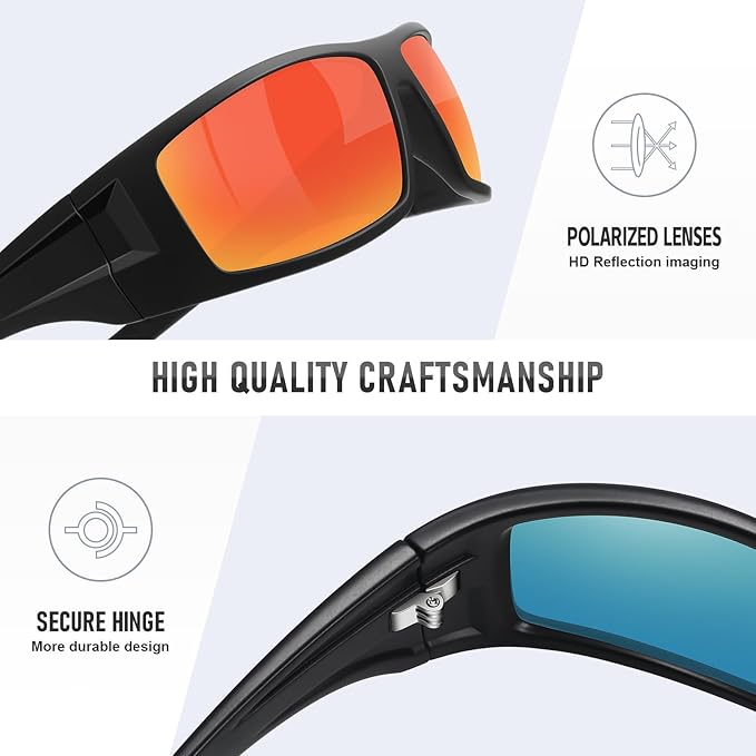 Polarized Sports Sunglasses for Men Women Unbreakable Frame Cycling Fishing Wrap Around Sunglasses UV400 Protection
