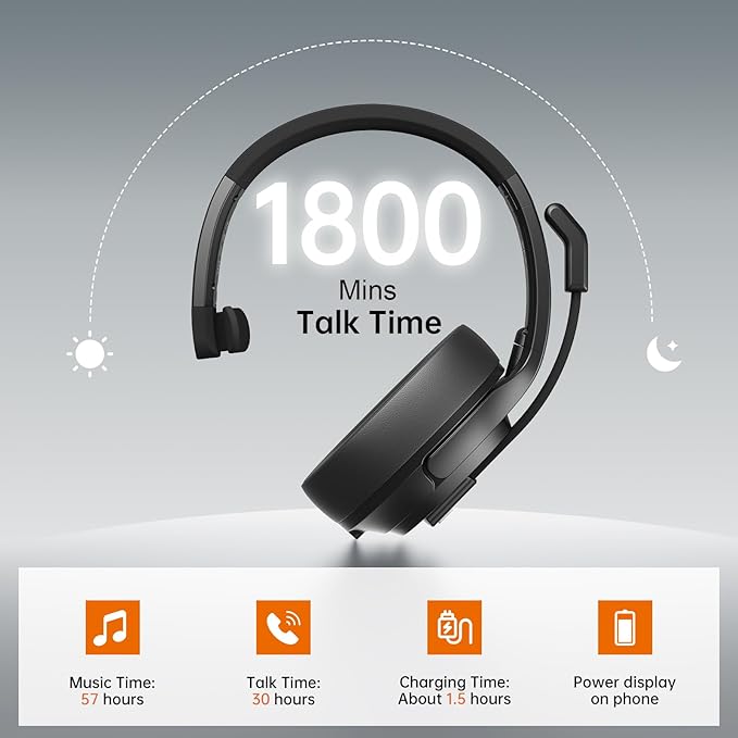 EKSA Bluetooth Trucker Headset, Wireless Headset with Environmental Noise Cancelling Microphone & USB Dongle, 99ft Long Range, Volume Control, Single Ear Trucker Headphone, Works with PC/Mac/Phone