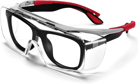 Safety Glasses Over Eyeglasses, Anti Fog&Scratch-Resistant Lenses, Adjustable Protective Eyewear Goggles, ANSI Z87 Certified Laboratory Safety Goggles and Shooting Glasses(Clear Lens)