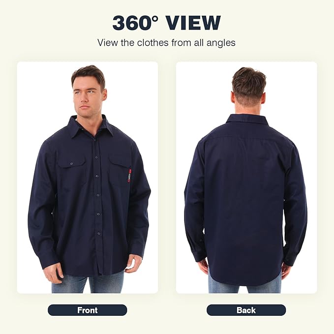SKSAFETY 7oz FR Shirts for Men, Welding Shirt Hi Vis Flame Resistant 100% Cotton Fire Retardant Longsleeve Shirt CAT2/NFPA