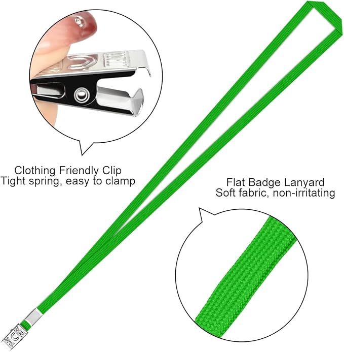 Clear Horizontal Badge ID Card and Lanyard, Reusable Lanyards for Id Badge Holder Name Tag Badge Holder with Lanyards for Adults Kids Business School Conferences (Green)