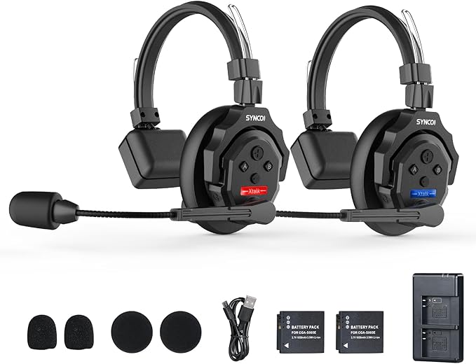 SYNCO XTALK X2 Wireless Intercom Headset System, 2.4GHz Communication Headset for 2-Person with 24H Workingtime 350M/1148FT, Xtalk-Communication-Headsets-Intercom
