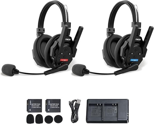 SYNCO XTALK XMAX2 Wireless Intercom Headset System, 2 Person Dual Ear Communication Headsets 500m/1640ft with Noise Reduction for Event TV Documentary Production, Xtalk-Xmax-Wireless-Headset-Intercom