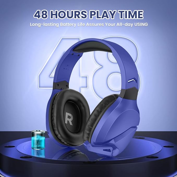 Wireless Gaming Headset with Noise Canceling Microphone for PS5, PC, PS4, 2.4G/Bluetooth Gaming Headphones with USB and Type-c Connector, Wired Mode for Controller - Navy Blue