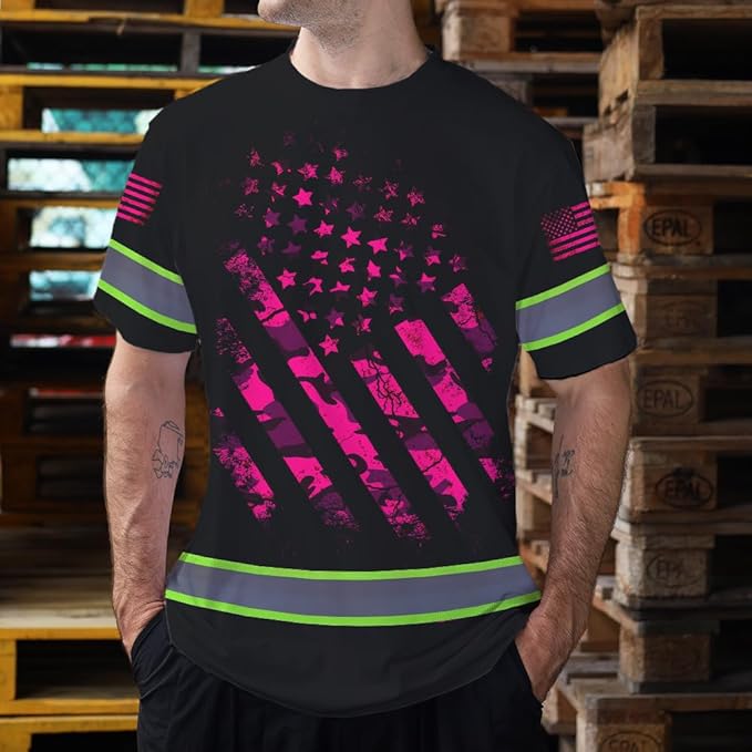 Maddly High Visibility US Flag Collection Safety Workwear Custom Name for Workers, Runners, Truckers, Patriotic
