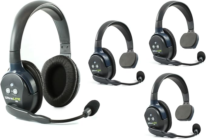 Eartec UL431 Ultralite Full Duplex Wireless Headset Communication for 4 Users - 3 Single Ear and 1 Dual Ear Headsets with SolidSignal Cleaning Wipes Bundle