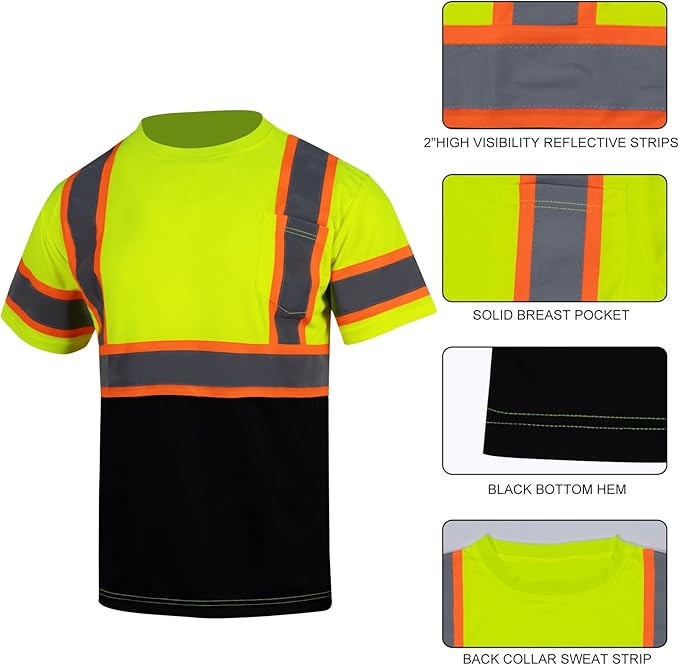 VENDACE Hi Vis Reflective Safety Shirts for Men ANSI Class 3 High Visibility Construction Work T Shirt(Yellow,2XL)