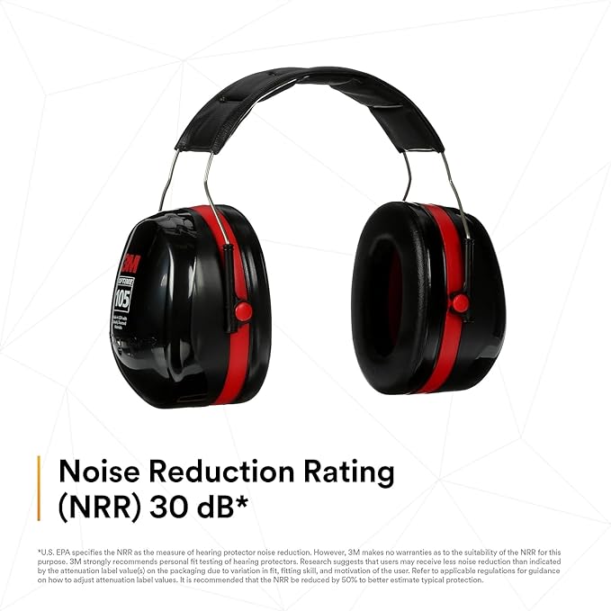3M H10A Peltor Optime 105 High Performance Ear Muffs, Black/Red, One Pair