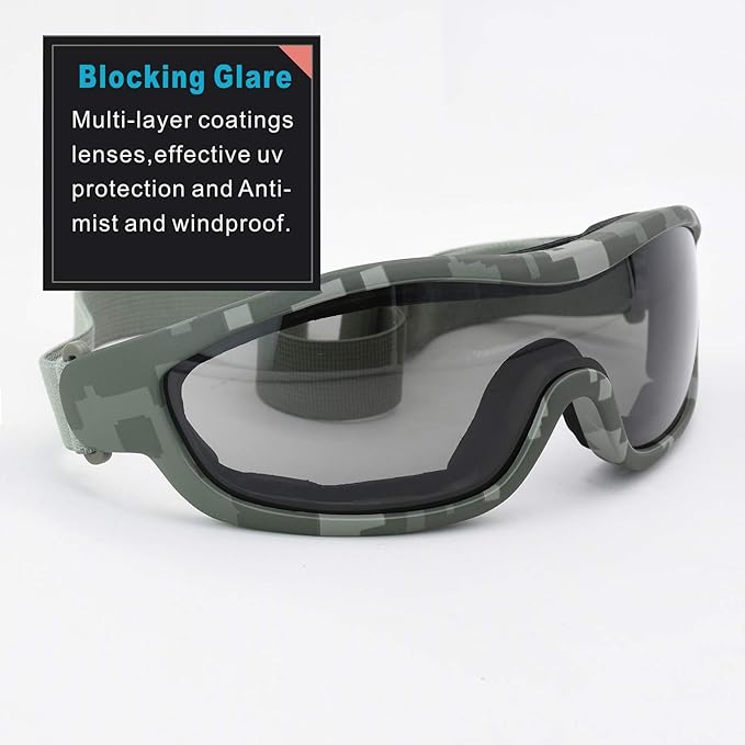 Viriber Motorcycle Goggles - UV Protective Outdoor Glasses, Dust-proof Combat Goggles, Military Sunglasses - Camouflage
