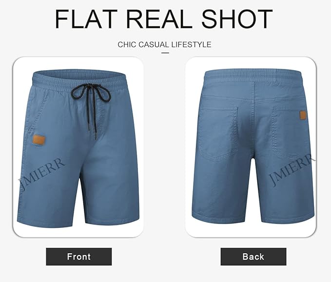 JMIERR Mens Casual Shorts - Cotton Drawstring Summer Beach Stretch Twill Chino Golf Shorts