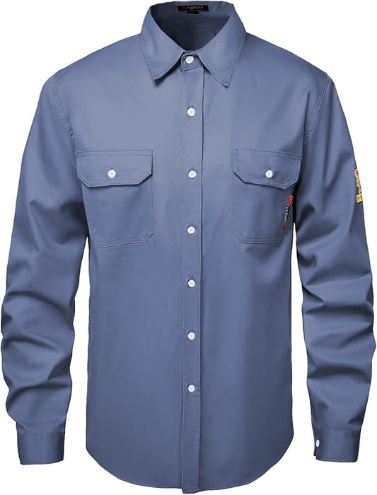 SKSAFETY 7oz FR Shirts for Men, Welding Shirt Hi Vis Flame Resistant 100% Cotton Fire Retardant Longsleeve Shirt CAT2/NFPA