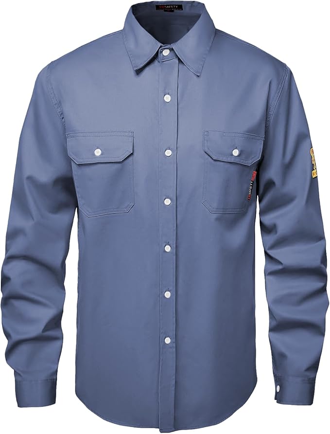 SKSAFETY 7oz FR Shirts for Men, Welding Shirt Hi Vis Flame Resistant 100% Cotton Fire Retardant Longsleeve Shirt CAT2/NFPA