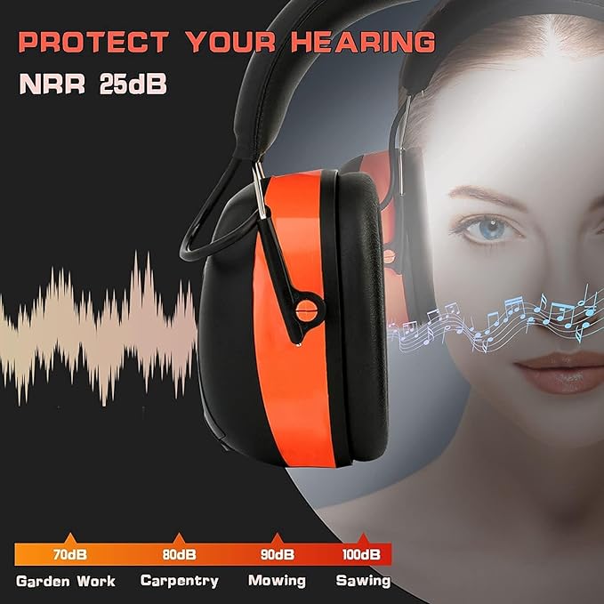 PROHEAR 027 AM FM Radio Headphones with Digital Display 2 pack, 25dB NRR, Safety Ear Protection Earmuffs for Mowing, Snowblowing, Construction, Work Shops - Orange and Orange