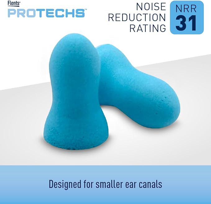 Flents Protechs Real Quiet Foam Ear Plugs for Small Ear Canals, Soft, Comfortable Hearing Protection for Sleep, Work, Travel & Loud Noise, NRR 31, Easy to Use, Blue, 10 Pairs