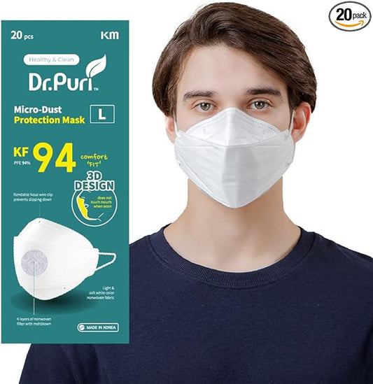 [20 Pack] New Micro-Dust Protection Face Premium Mask (KF94) White Large