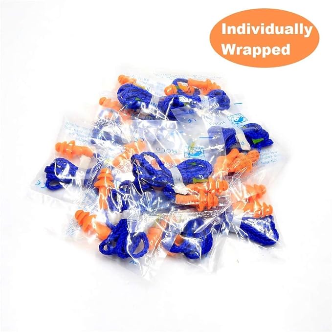 Quality Reusable Earplugs 100 Pair - 25dB Corded Silicone Ear Plugs for Shooting Construction Work Ear Plugs Motorcycle Range Hunting Hearing Protection Ear Protection for Mowing Earplugs Reusable