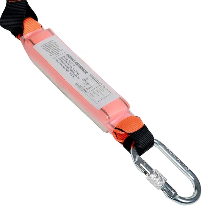 KSEIBI 422006 Single Leg Snap Hook and Two Scaffolding Hook w 6-Foot Internal Shock Lanyard Fall Protection Equipment for Safety Harness
