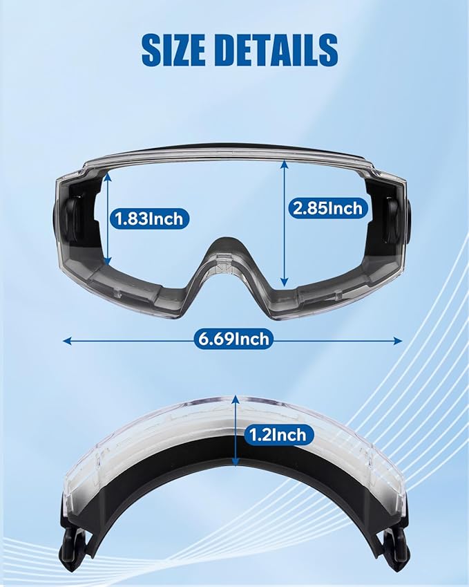 Safety Goggles Over Glasses - Anti-Fog Lens Wide Vision Eyewear for Chemistry Lab Work & Industrial Use - ANSI Z87.1 Certified Eye Protection, Impact Resistance, Adjustable Strip - Men & Women