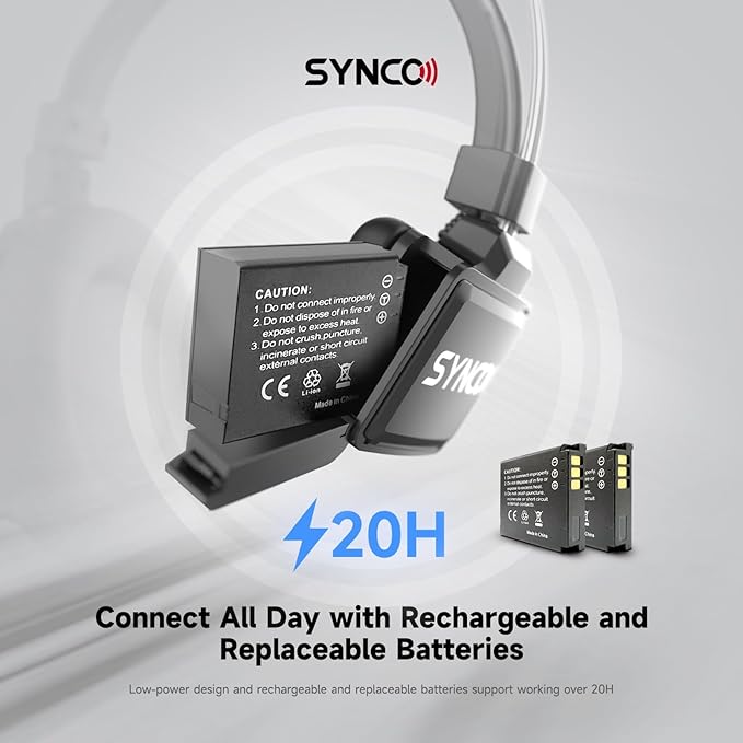 EACHSHOT SYNCO XTalk X2 2.4GHz Wireless Headset Intercom System Random Master Device 350m Operating Range for Movie Shoot Live Show Stage Performance Real-time Monitoring (2Pcs)