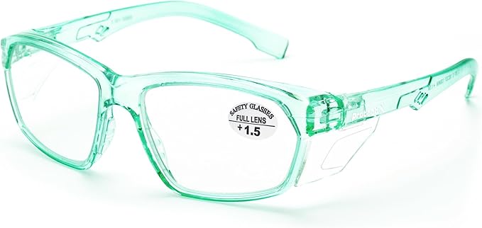 ProtectX Stylish Anti-Fog & Scratch-Resistant Safety Glasses With Readers, UV Protection Goggles, Anti-Impact Lightweight Glasses for Men＆Women Jade Reading 1.5