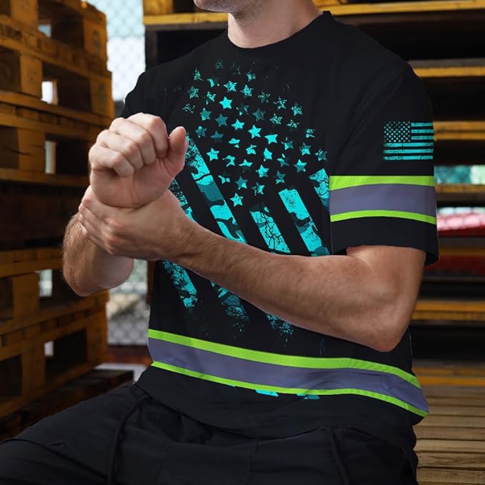 Maddly High Visibility US Flag Collection Safety Workwear Custom Name for Workers, Runners, Truckers, Patriotic