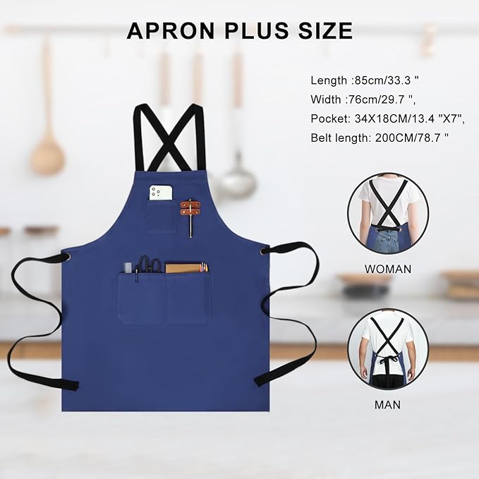chef apron for men with Pockets - Cotton Canvas Cross Back Chefs cooking Aprons,for kitchen,restaurant,grilling
