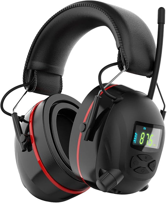 Hearing Protection AM FM Radio Headphones with 2000mAh Rechargeable Battery, 30dB SNR Noise Reduction Safety Earmuffs Protector, Up to 45H Radio Listening Time for Mowing Lawn Work