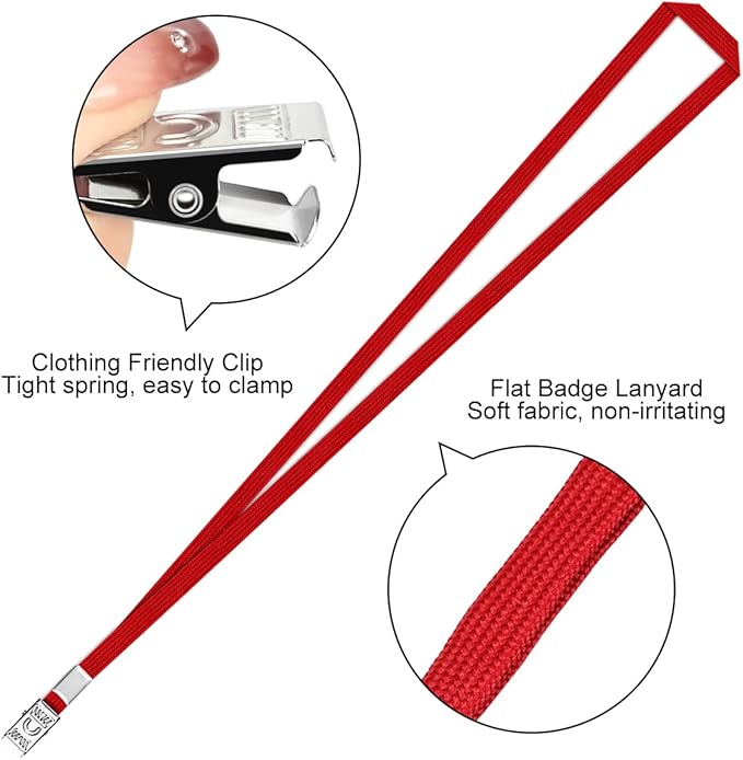 Clear Horizontal Badge ID Card and Lanyard, Reusable Lanyards for Id Badge Holder Name Tag Badge Holder with Lanyards for Adults Kids Business School Conferences (Red)