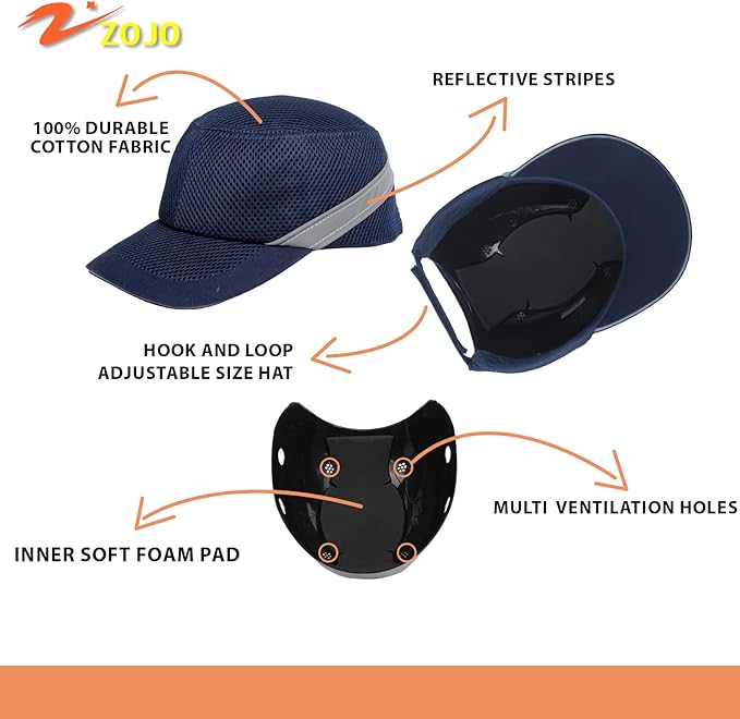 Zojo Baseball Bump Cap Hard Hat Helmet,5PCS Reflective Breathable Lightweight Safety Cap for Men and Women