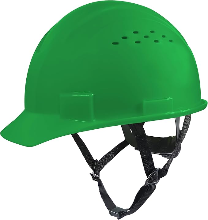 GE Safety Helmet Vented, Hard Hat Style, One Size with Earmuff Slots, Includes 4-Point Ratchet System, Meets ANSI ISEAZ89.1-2014, Green, Model # GH326N