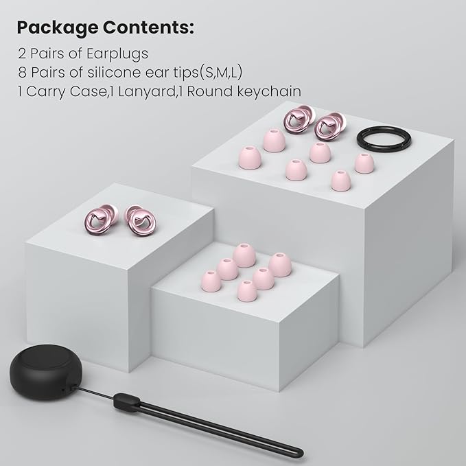 Ear Plugs for Sleeping,2 Pairs of Stylish Reusable Noise Reduction Earplugs with 8 Pairs Tips & case,Hearing Protection Earplugs for Concert,Travel,Work,Live Events - 25dB-30dB