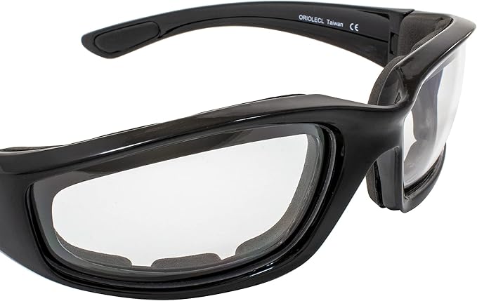 Birdz Eyewear Oriole Motorcycle Padded Glasses Black Frame with Clear Lens Anti Fog Foam Padding on the Entire Inside of the Glasses