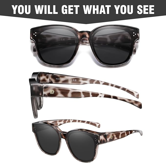 DUCO Fit Over Sunglasses for Men Women Wear Over Glasses Retro Wrap Around Polarized Sun Glasses UV400 Protection DC8981
