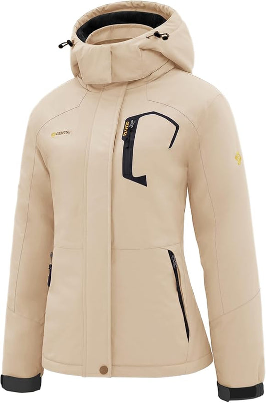 GEMYSE Women's Ski Snow Jacket Warm Winter Waterproof Coat Snowboard Rain Jacket Hooded Windproof Windbreaker
