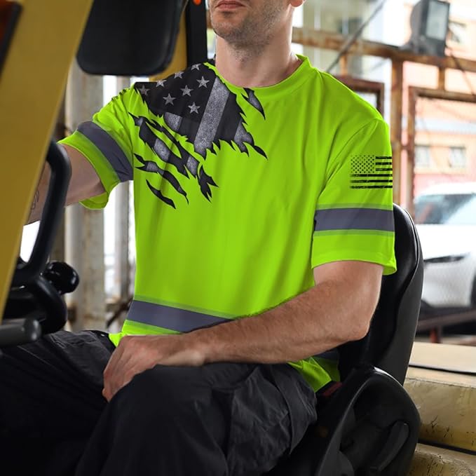Maddly High Visibility US Flag Collection Safety Workwear Custom Name for Workers, Runners, Truckers, Patriotic
