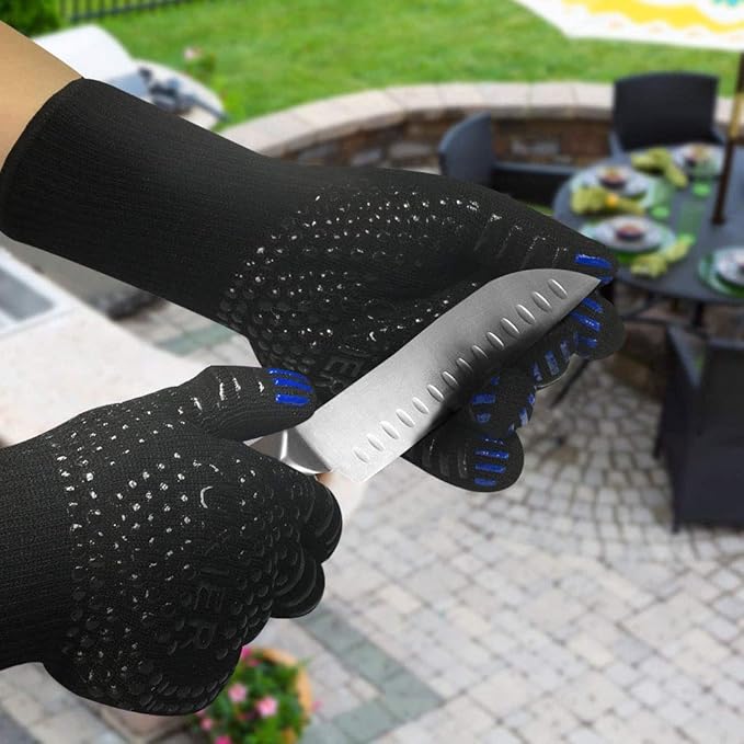 Oven Gloves BBQ Grill Gloves 1472°F Extreme Heat Resistant Oven Mitts for Cooking, Grilling, Kitchen, Smoker Baking, Barbecue, Fireplace, Welding, Cutting (13.8inch, Black Gloves)