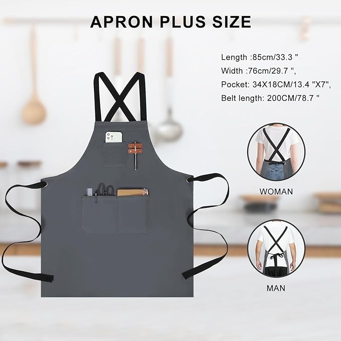 chef apron for men with Pockets - Cotton Canvas Cross Back Chefs cooking Aprons,for kitchen,restaurant,grilling
