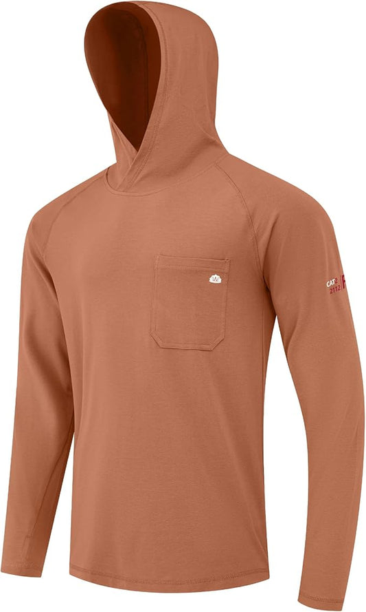 WORKWEYA FR Hooded Shirts 6OZ Lightweight FR Shirts for Men Thumb Hole Stretch NFPA2112 CAT2 Flame Resistant Hoodies