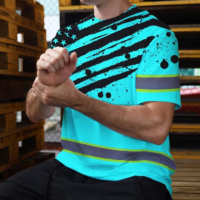 Maddly High Visibility US Flag Collection Safety Workwear Custom Name for Workers, Runners, Truckers, Patriotic