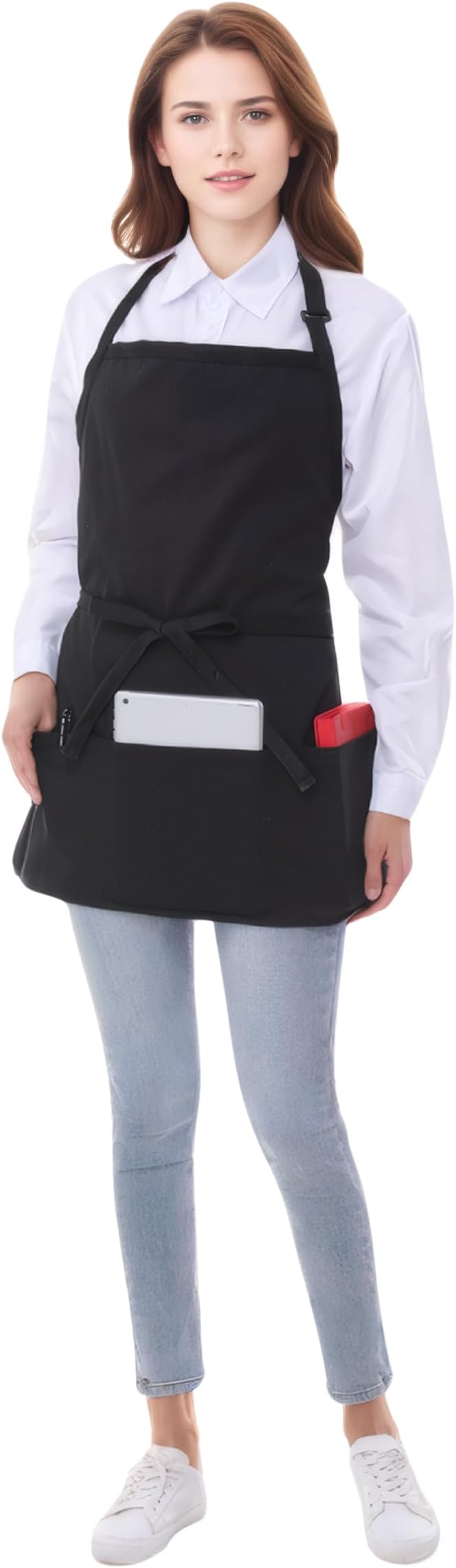 Short Cotton Aprons for Women with 3 Pockets, Chef Apron for Unisex,Waitress Apron for Kitchen Cooking Restaurant BBQ